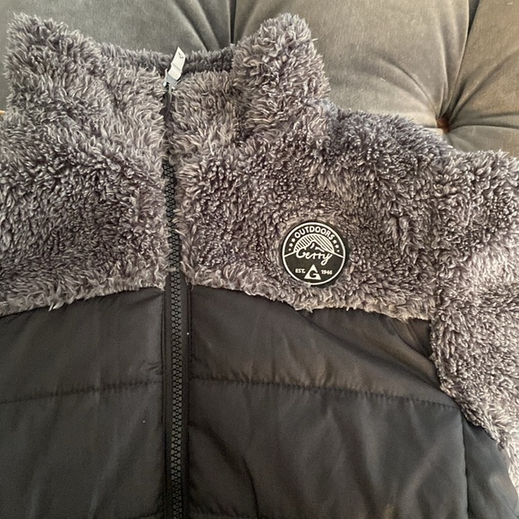 Gerry black nylon puffer coat with grey sherpa sleeves and neck medium 10/12 - Picture 15 of 15
